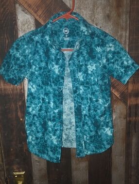 wonder nation Teal Floral Short-Sleeve Button-Down Shirt